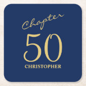 50e verjaardag blauw goud hoofdstuk 50 kartonnen onderzetters (Voorkant)