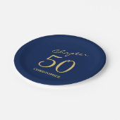 50e verjaardag blauw goud hoofdstuk 50 papieren bordje (Gekanteld)