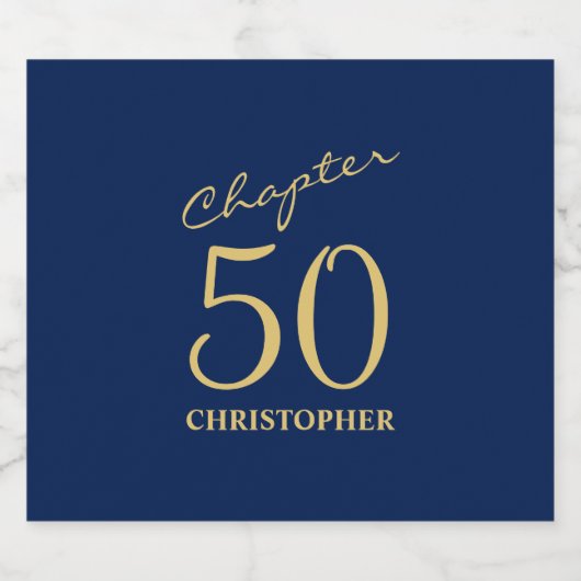 50e verjaardag blauw goud hoofdstuk 50 sparkling wijnetiket (Enkel label)