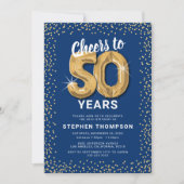 50e verjaardag blauw goud kaart (Voorkant)