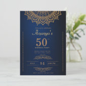 50e verjaardag Blauw Goud Mandala Elegant Eenvoudi Kaart (Staand voorkant)