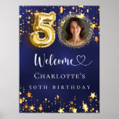50e Verjaardag blauw goud sterren foto welkom Poster (Voorkant)