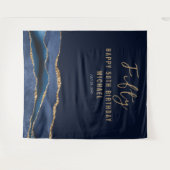 50e verjaardag Blauw Gouden Agaat Foto Achtergrond Wandkleed (Voorkant (horizontaal))