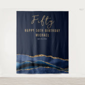 50e verjaardag Blauw Gouden Agaat Foto Achtergrond Wandkleed (Voorkant)