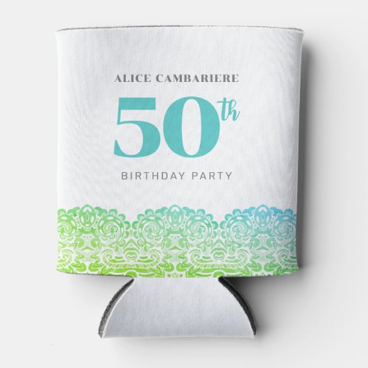 50e verjaardag Blauw Kant Papier beker Blikjeskoeler (Voorkant)