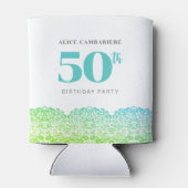 50e verjaardag Blauw Kant Papier beker Blikjeskoeler (Achterkant)