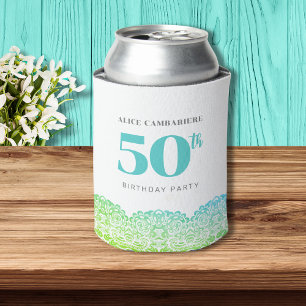 50e verjaardag Blauw Kant Papier beker Blikjeskoeler