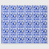 50e verjaardag blauw wit blik 50 douanefoto naam cadeaupapier (Vlak)