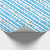 50e verjaardag blauw wit goud cadeaupapier (Hoek)