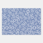 50e verjaardag Blauw & wit Random Number Patroon Inpakpapier Vel (Voorkant 2)