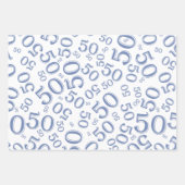50e verjaardag Blauw & wit Random Number Patroon Inpakpapier Vel (Voorkant)