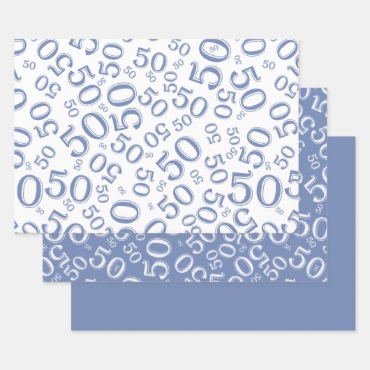 50e verjaardag Blauw & wit Random Number Patroon Inpakpapier Vel (Set)
