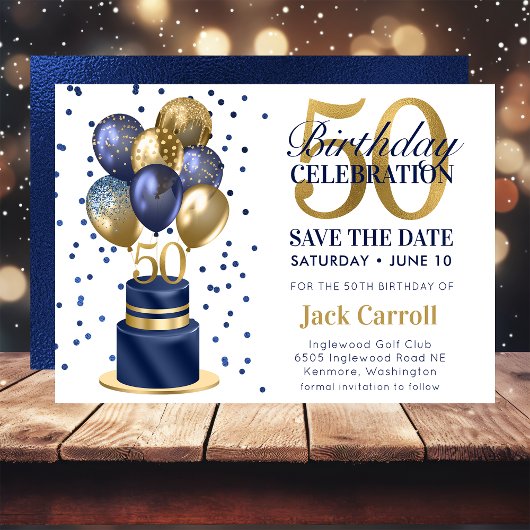 50e Verjaardag Blauwe Ballon Cake Save The Date