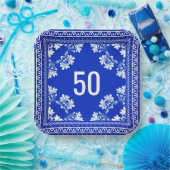 50e verjaardag Blauwe Bandana Papieren Bordje (Feest)