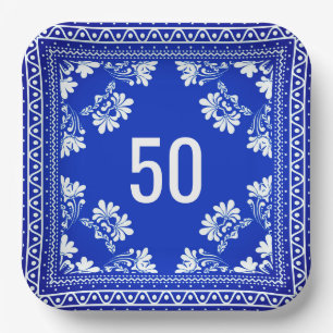 50e verjaardag Blauwe Bandana Papieren Bordje