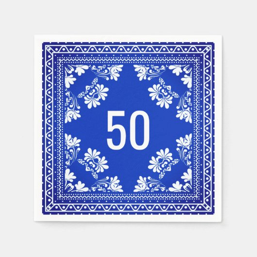 50e verjaardag Blauwe Bandana Servet (Voorkant)