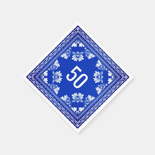 50e verjaardag Blauwe Bandana Servet (Hoek)