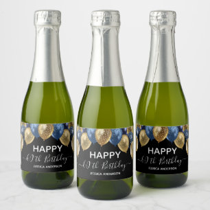 50e verjaardag Blauwe en Gouden Ballonnen Sprankel Sparkling Wijnetiket