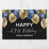 50e verjaardag Blauwe en Gouden Ballonnen Sprankel Sparkling Wijnetiket (Enkel label)