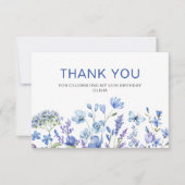 50e verjaardag Blauwe Floral Bedankkaart (Voorkant)