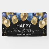 50e verjaardag blauwe goudballonnen spandoek (Horizontaal)