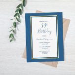 50e verjaardag: blauwe gouduitnodiging voor wit go briefkaart<br><div class="desc">Op voorzijde: Een klassiek blauwe achtergrond met een faux gouden en witte lijst. Eenvoudig en elegant! Sjablonen voor een naam en partijgegevens. De naam en de tekst: 50th Birthday zijn geschreven met een handgemerkt stijlschrift, blauw gekleurde letters. Perfect voor een winter of lente verjaardagsfeestje! Achterzijde: Klassieke blauwe achtergrond. Tip: Als...</div>