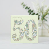 50e verjaardag Blauwe Groene Bloomen Uitnodiging (Staand voorkant)