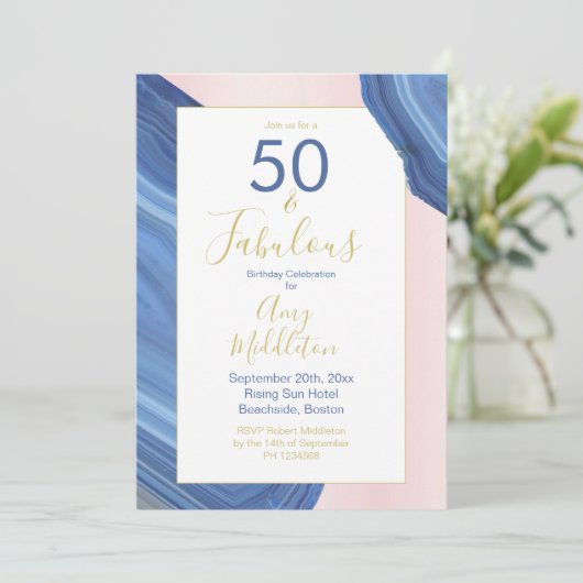 50e verjaardag Blauwe Roze Agate Mineral Rock Mode Kaart (Staand voorkant)