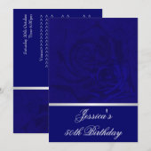 50e verjaardag Blauwe Rozen White Satin Trim Party Kaart (Voorkant / Achterkant)