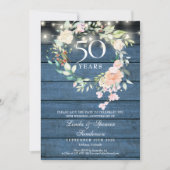 50e verjaardag Blauwe Rustieke Bloem Slinger Licht Save The Date (Voorkant)