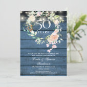 50e verjaardag Blauwe Rustieke Bloem Slinger Licht Save The Date (Staand voorkant)