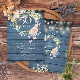 50e verjaardag Blauwe Rustieke Bloem Slinger Licht Save The Date