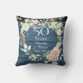 50e verjaardag Blauwe Rustieke Bloemenslingerlicht Kussen (Achterkant)