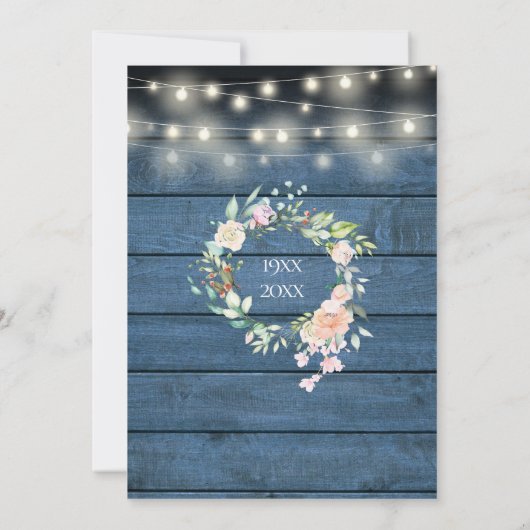 50e verjaardag Blauwe Rustieke Bloemenslingerlicht Save The Date (Achterkant)