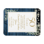 50e verjaardag Blauwe Rustieke Houten Save The Dat Magneet (Horizontaal)