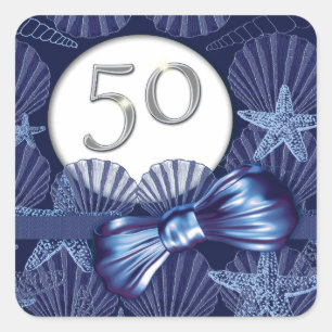 50e verjaardag blauwe strandfeest vierkante sticker