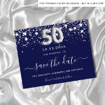 50e verjaardag - blauwe zilver - begroting op jaar flyer<br><div class="desc">Let erop dat deze Save the date op flyer paper en erg dun is. Enveloppen zijn niet inbegrepen. Bezoek onze winkel voor meer informatie over het opslaan van de datumkaart (hetzelfde ontwerp). Een meisje en trendy sparen de kaart van de Datum voor een 50e verjaardagsfeestje. Een blauwe achtergrond voor de...</div>