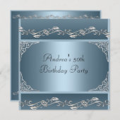 50e verjaardag  blauwe zilver Floral 2 Kaart (Voorkant / Achterkant)