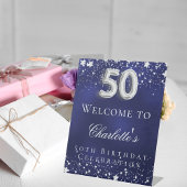 50e verjaardag blauwe zilveren sterren welkomstfee reclamebord met voetstuk