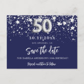 50e verjaardag : blauwe zilversterren op de datum aankondigingskaart (Voorkant)