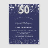 50e verjaardag - blauwe zilveruitnodigingen magnet (Voorkant)