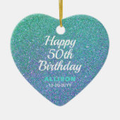 50e verjaardag Blauwgroen blauwe glitter persoonli Keramisch Ornament (Voorkant)