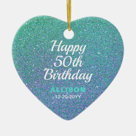 50e verjaardag Blauwgroen blauwe glitter persoonli Keramisch Ornament (Voorkant)