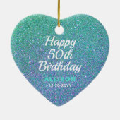 50e verjaardag Blauwgroen blauwe glitter persoonli Keramisch Ornament (Achterkant)
