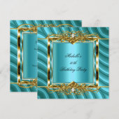 50e verjaardag Blauwgroen blauwe gouden kromme dia Kaart (Voorkant / Achterkant)