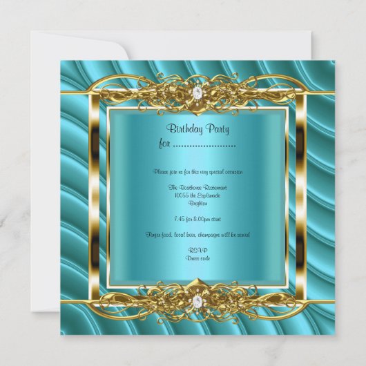 50e verjaardag Blauwgroen blauwe gouden kromme dia Kaart (Achterkant)