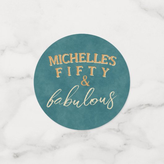 50e verjaardag Blauwgroen en gouden art deco stijl Confetti (Kleine voorkant)