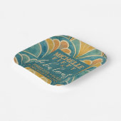 50e verjaardag Blauwgroen en gouden art deco stijl Papieren Bordje (Gebogen)