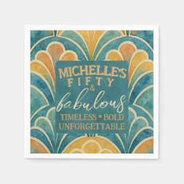 50e verjaardag Blauwgroen en gouden art deco stijl Servet