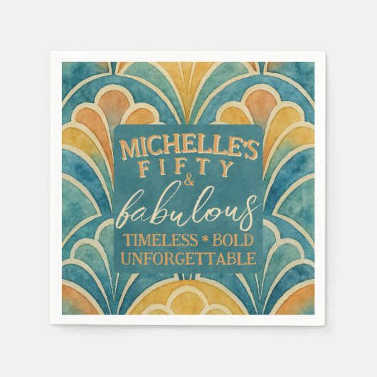 50e verjaardag Blauwgroen en gouden art deco stijl Servet (Voorkant)